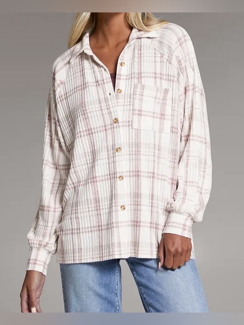 BKE White Tan and Pink Plaid Button Down Shirt - Size XS NWT